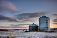 Grain Bins at Sunrise